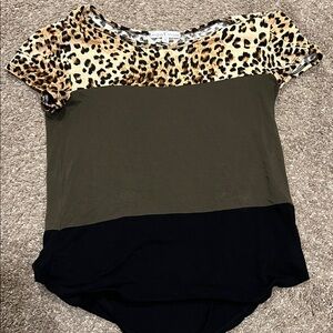 Moa Moa Leopard and Olive Colorblock Tee